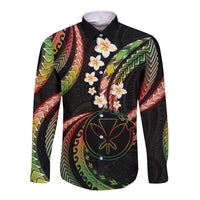 Hawaii Map Kanaka Maoli Long Sleeve Button Shirt Fantastic Frangipani Reggae
