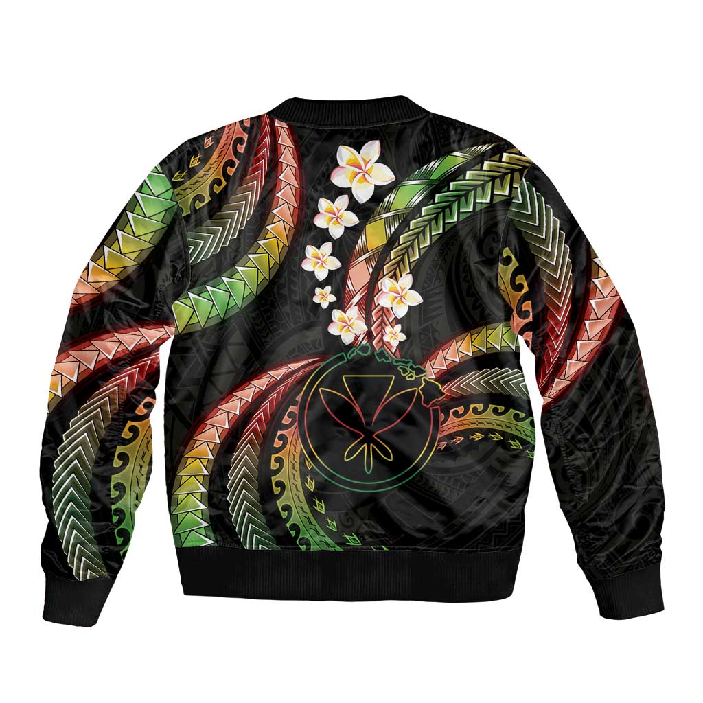 Hawaii Map Kanaka Maoli Sleeve Zip Bomber Jacket Fantastic Frangipani Reggae