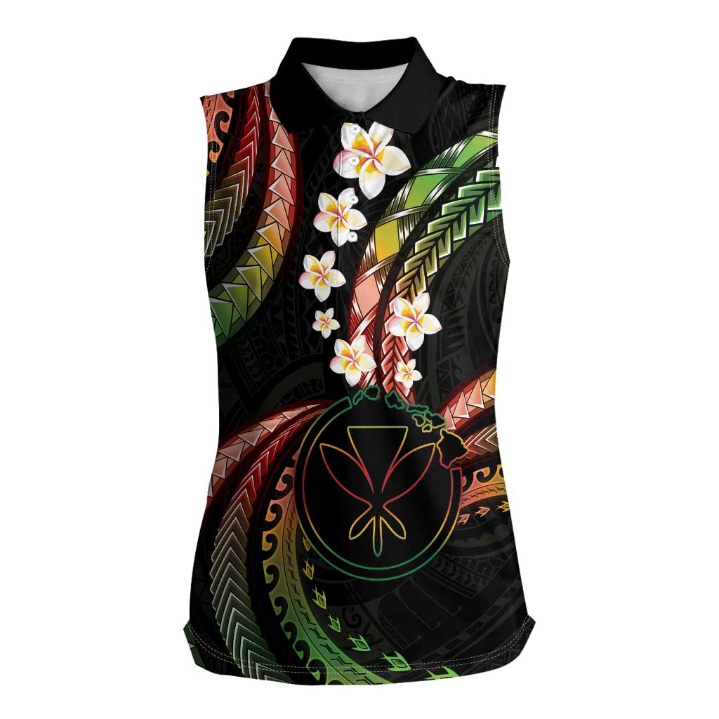 Hawaii Map Kanaka Maoli Women Sleeveless Polo Shirt Fantastic Frangipani Reggae