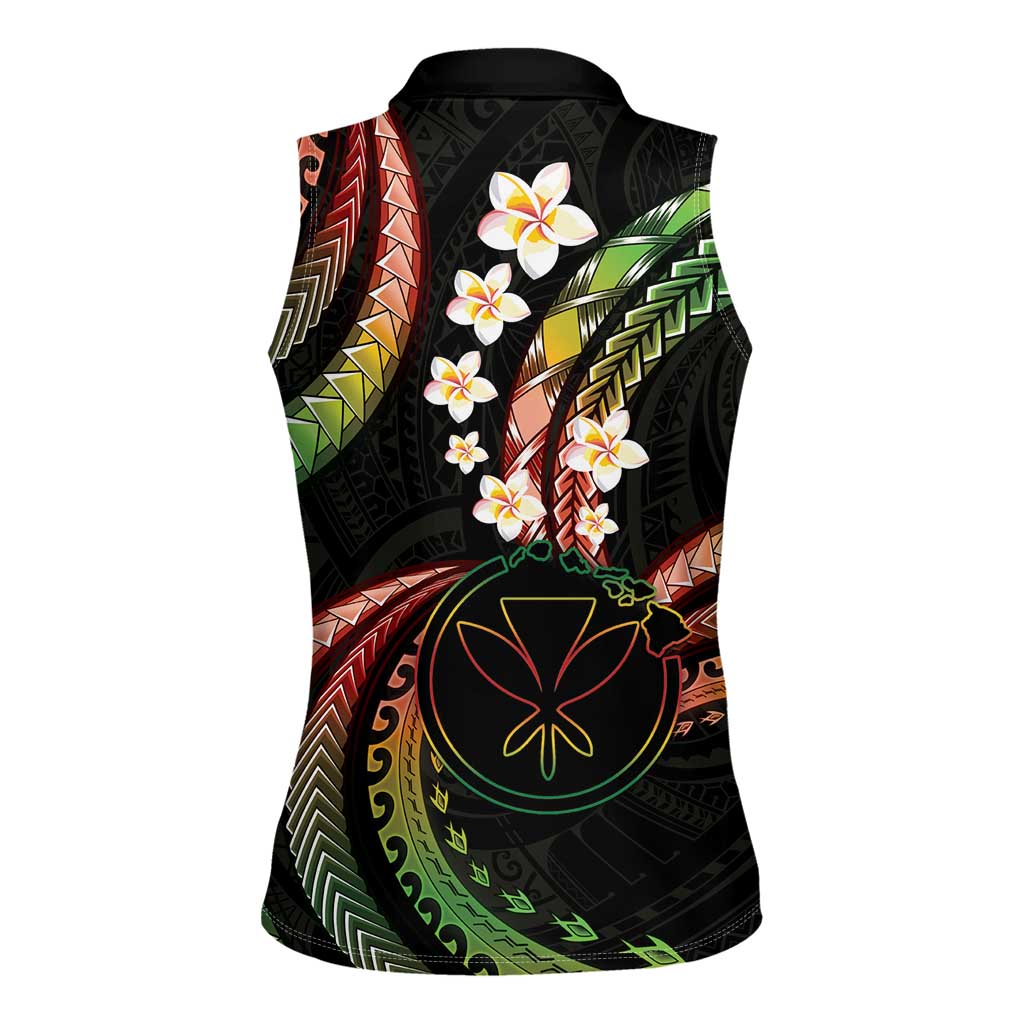 Hawaii Map Kanaka Maoli Women Sleeveless Polo Shirt Fantastic Frangipani Reggae