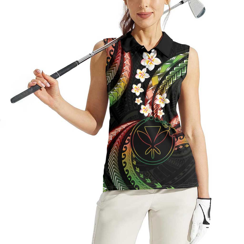 Hawaii Map Kanaka Maoli Women Sleeveless Polo Shirt Fantastic Frangipani Reggae