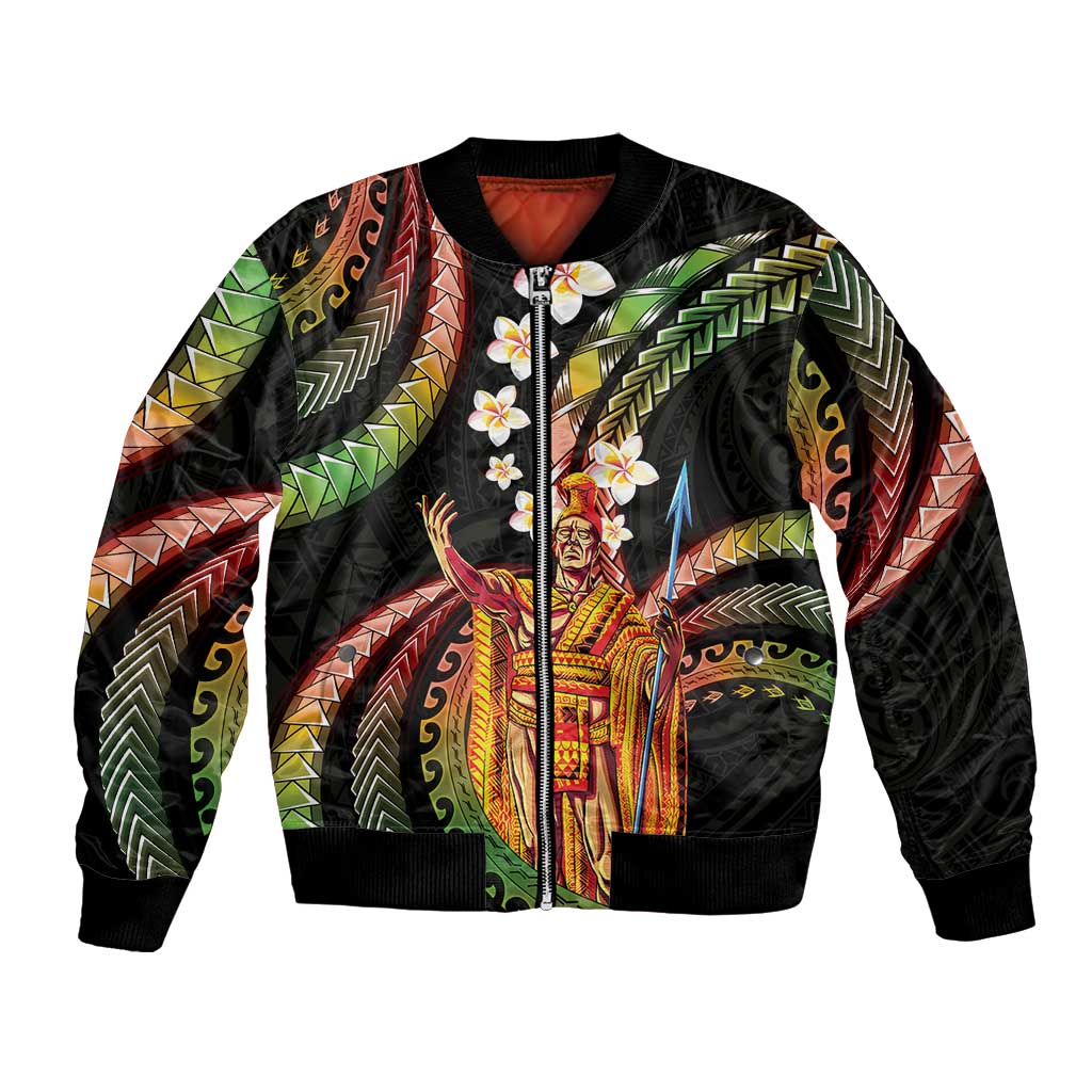 Hawaii King Kamehameha Bomber Jacket Fantastic Plumeria Reggae