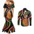 Hawaii King Kamehameha Couples Matching Mermaid Dress and Long Sleeve Button Shirt Fantastic Plumeria Reggae