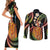 Hawaii King Kamehameha Couples Matching Short Sleeve Bodycon Dress and Long Sleeve Button Shirt Fantastic Plumeria Reggae