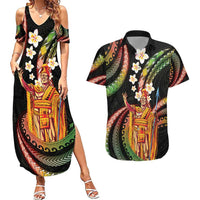 Hawaii King Kamehameha Couples Matching Summer Maxi Dress and Hawaiian Shirt Fantastic Plumeria Reggae
