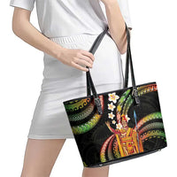 Hawaii King Kamehameha Leather Tote Bag Fantastic Plumeria Reggae