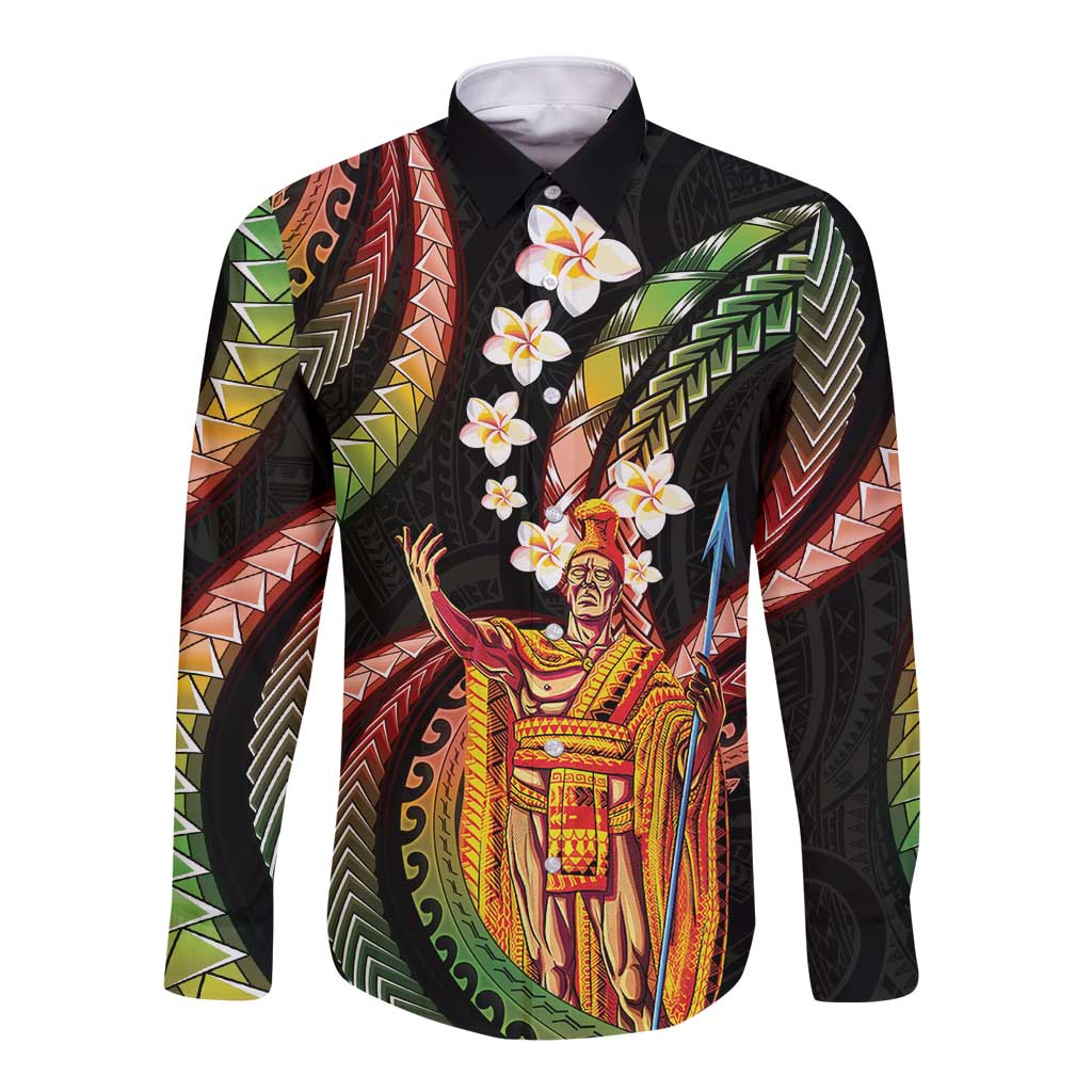 Hawaii King Kamehameha Long Sleeve Button Shirt Fantastic Plumeria Reggae