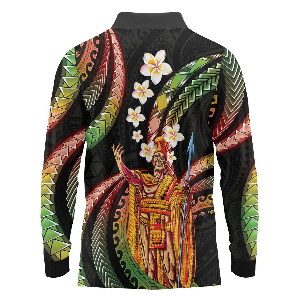 Hawaii King Kamehameha Long Sleeve Polo Shirt Fantastic Plumeria Reggae