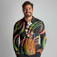 Hawaii King Kamehameha Long Sleeve Polo Shirt Fantastic Plumeria Reggae