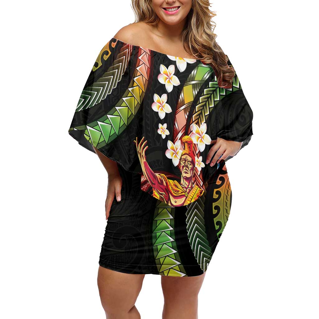 Hawaii King Kamehameha Off Shoulder Short Dress Fantastic Plumeria Reggae