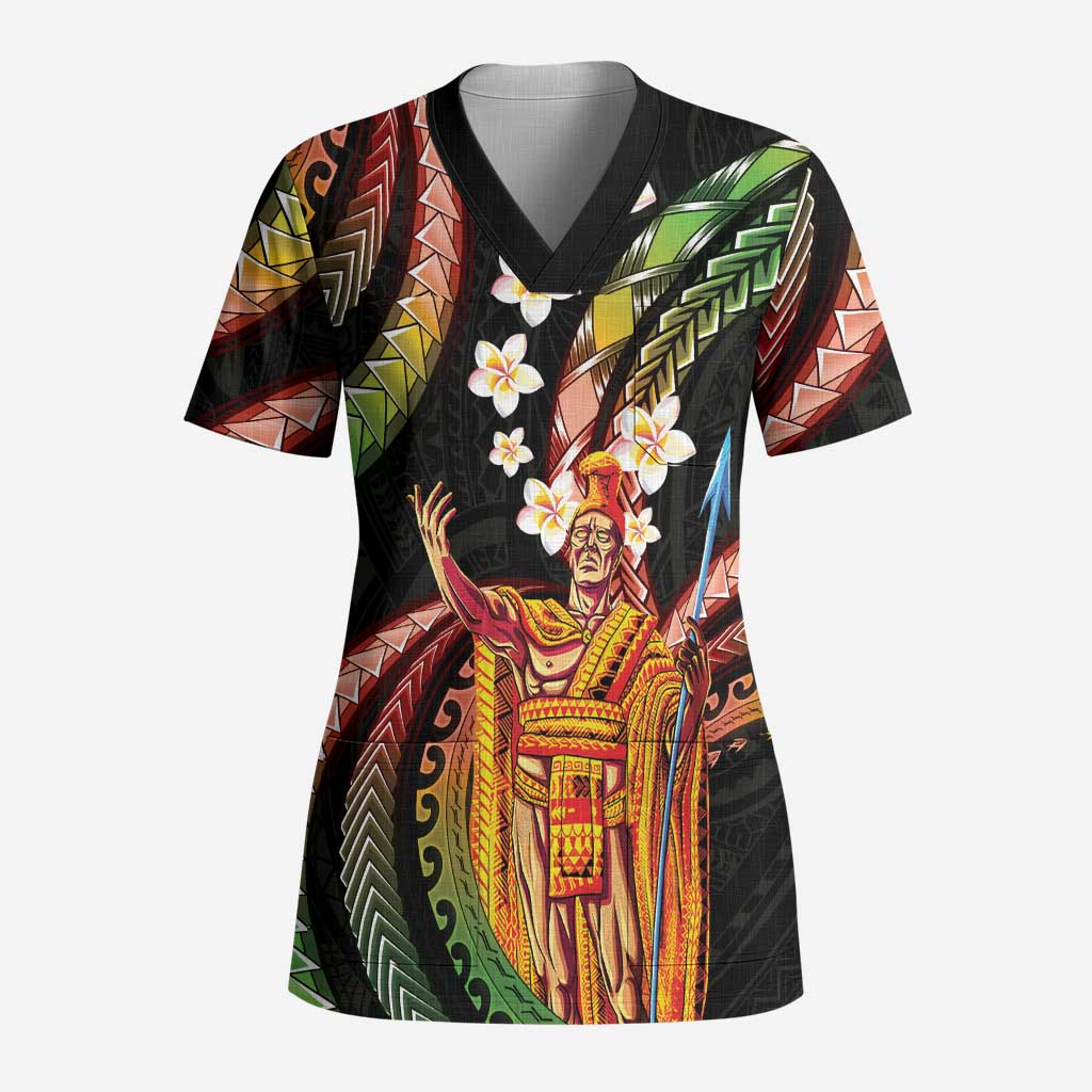 Hawaii King Kamehameha Scrub Top Fantastic Plumeria Reggae - Polynesian Pride