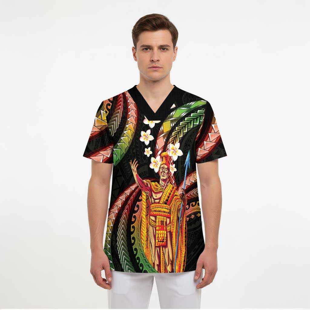 Hawaii King Kamehameha Scrub Top Fantastic Plumeria Reggae - Polynesian Pride