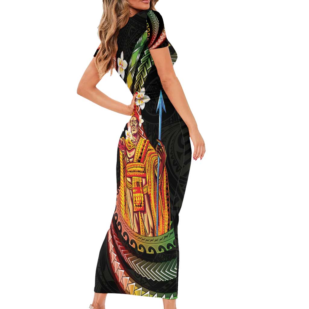 Hawaii King Kamehameha Short Sleeve Bodycon Dress Fantastic Plumeria Reggae