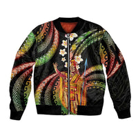 Hawaii King Kamehameha Sleeve Zip Bomber Jacket Fantastic Plumeria Reggae