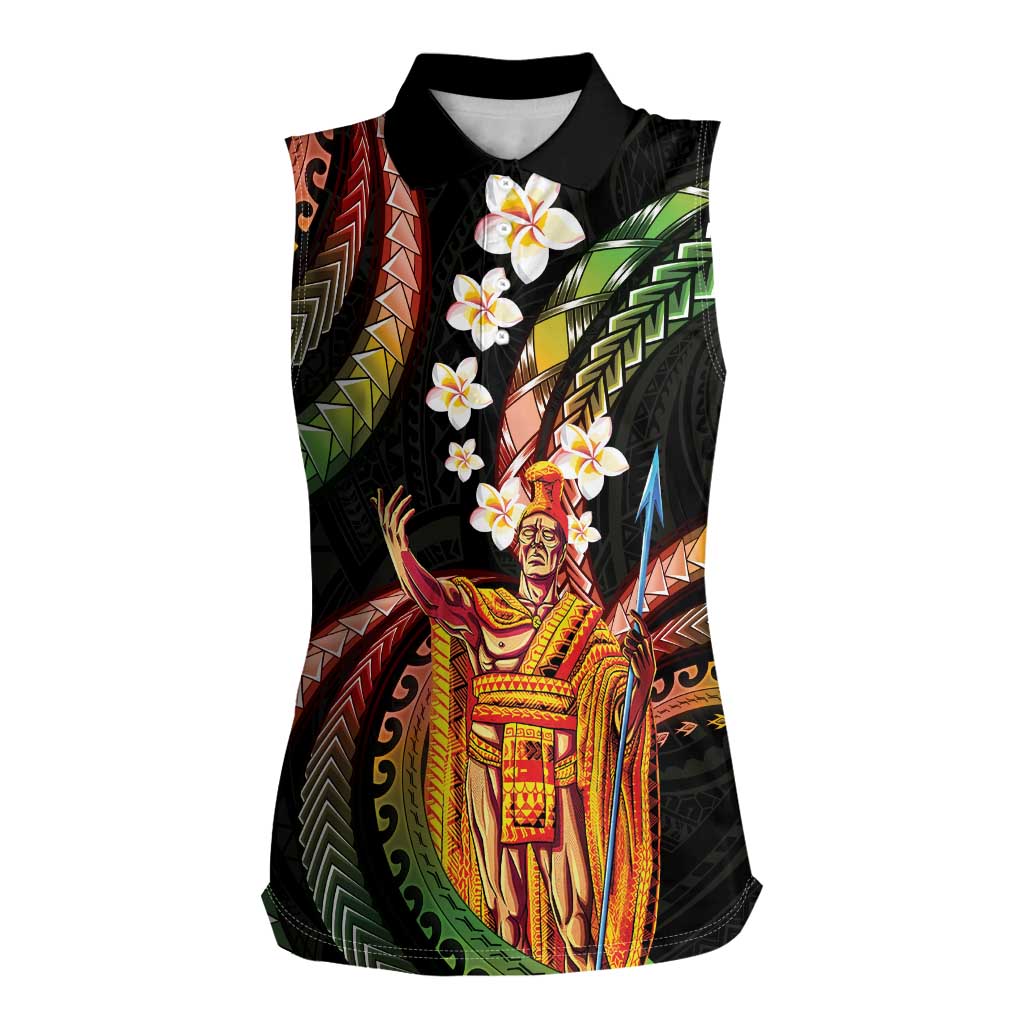 Hawaii King Kamehameha Women Sleeveless Polo Shirt Fantastic Plumeria Reggae