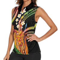 Hawaii King Kamehameha Women Sleeveless Polo Shirt Fantastic Plumeria Reggae