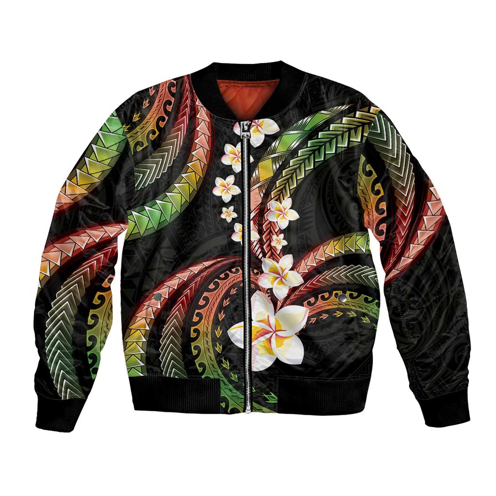 Hawaii Plumeria Reggae Bomber Jacket Polynesian Pattern