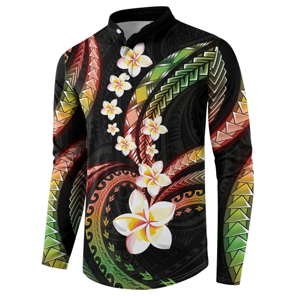 Hawaii Plumeria Reggae Button Sweatshirt Polynesian Pattern