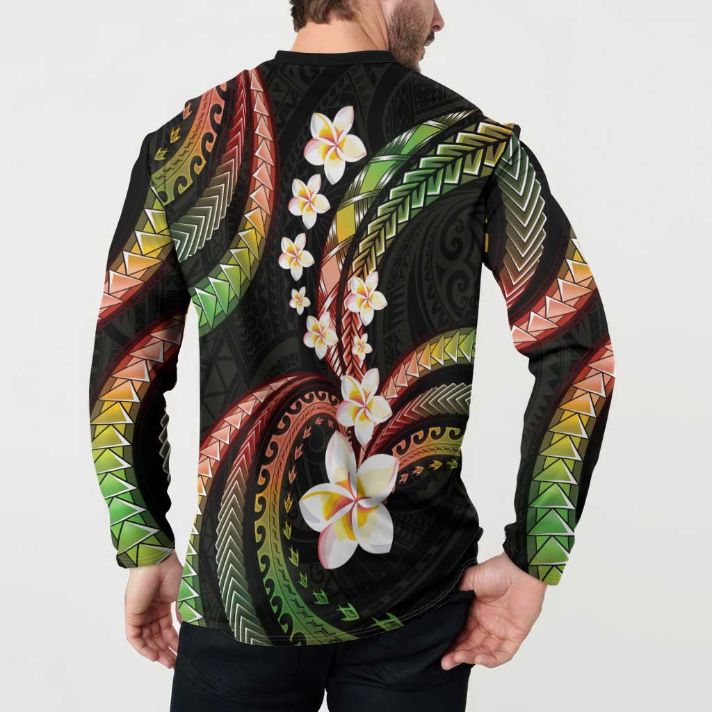 Hawaii Plumeria Reggae Button Sweatshirt Polynesian Pattern