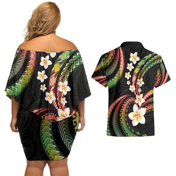 Polynesian Off Shoulder Short Dress Dog Lover With Beagle - Sunset At The Beach Brown Ver LT7 main image 1