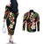 Hawaii Plumeria Reggae Couples Matching Off The Shoulder Long Sleeve Dress and Long Sleeve Button Shirt Polynesian Pattern