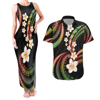 Hawaii Plumeria Reggae Couples Matching Tank Maxi Dress and Hawaiian Shirt Polynesian Pattern