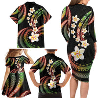 Hawaii Plumeria Reggae Family Matching Long Sleeve Bodycon Dress and Hawaiian Shirt Polynesian Pattern