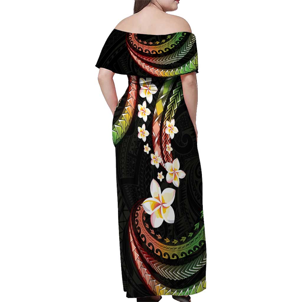 Hawaii Plumeria Reggae Family Matching Off Shoulder Maxi Dress and Hawaiian Shirt Polynesian Pattern