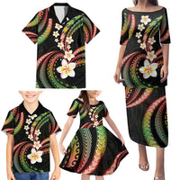 Hawaii Plumeria Reggae Family Matching Puletasi and Hawaiian Shirt Polynesian Pattern