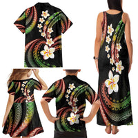 Hawaii Plumeria Reggae Family Matching Tank Maxi Dress and Hawaiian Shirt Polynesian Pattern