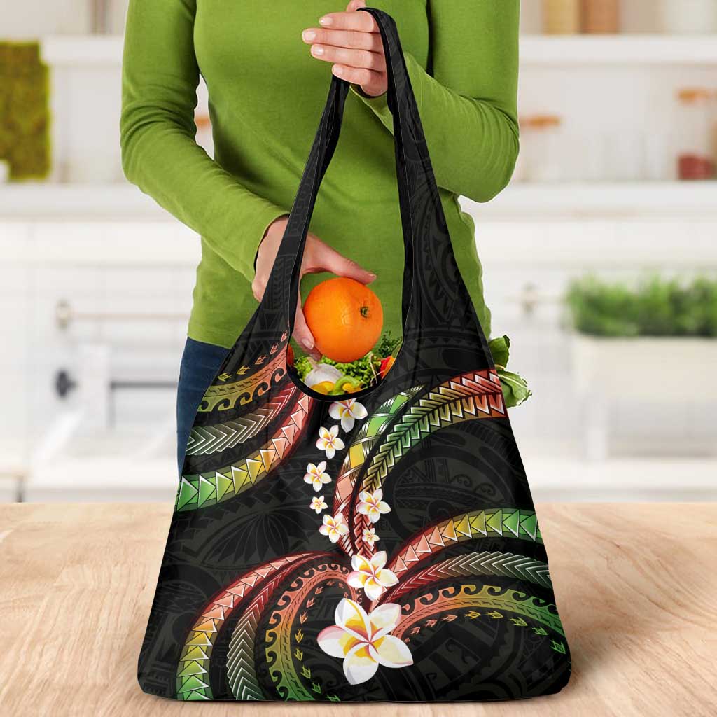 Hawaii Plumeria Reggae Grocery Bag Polynesian Pattern