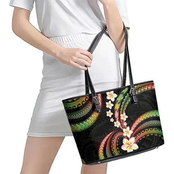 Cook Islands Polynesian Leather Tote Bag - Gold Tribal Wave main image 0