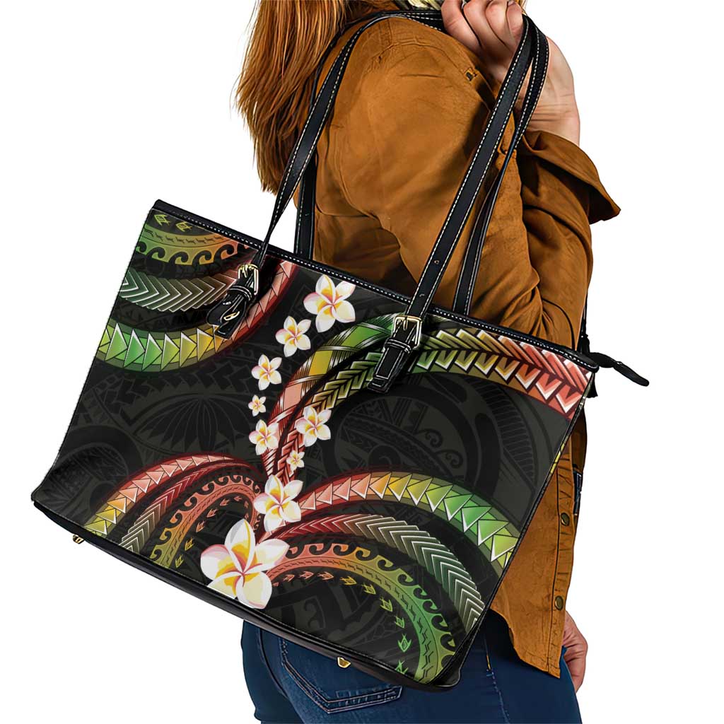 Hawaii Plumeria Reggae Leather Tote Bag Polynesian Pattern