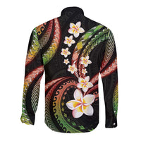 Hawaii Plumeria Reggae Long Sleeve Button Shirt Polynesian Pattern
