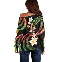 Hawaii Plumeria Reggae Off Shoulder Sweater Polynesian Pattern