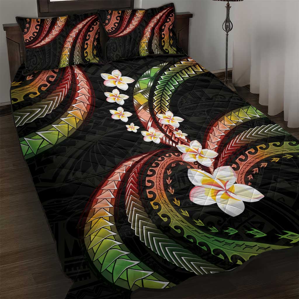 Hawaii Plumeria Reggae Quilt Bed Set Polynesian Pattern