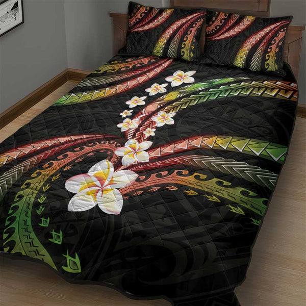 Kiribati Polynesian Quilt Bed Set - Blue Plumeria Animal Tattoo
