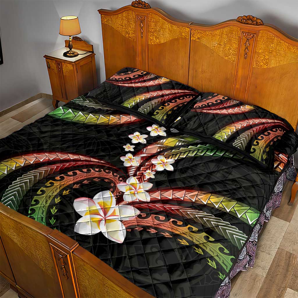 Hawaii Plumeria Reggae Quilt Bed Set Polynesian Pattern