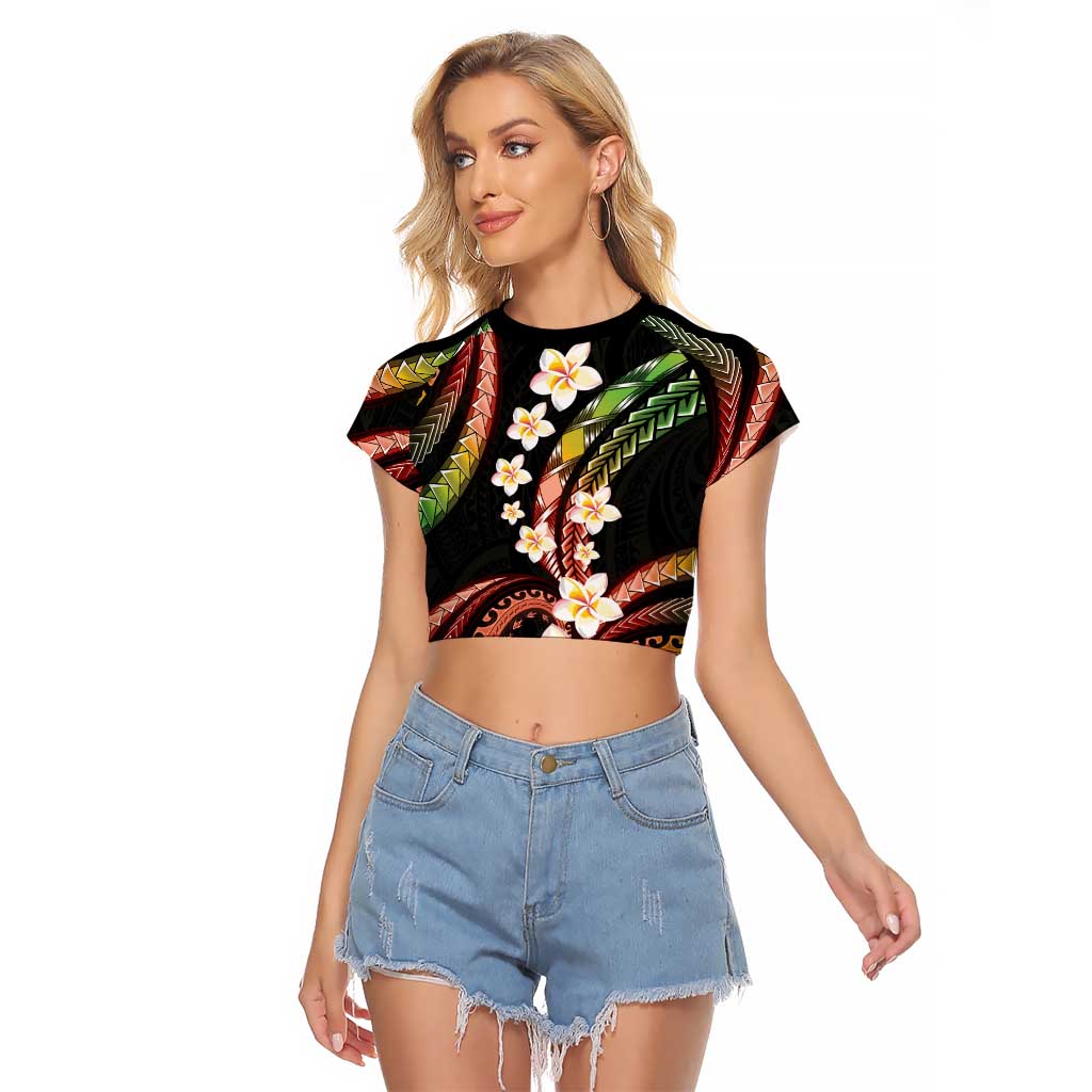 Hawaii Plumeria Reggae Raglan Cropped T Shirt Polynesian Pattern