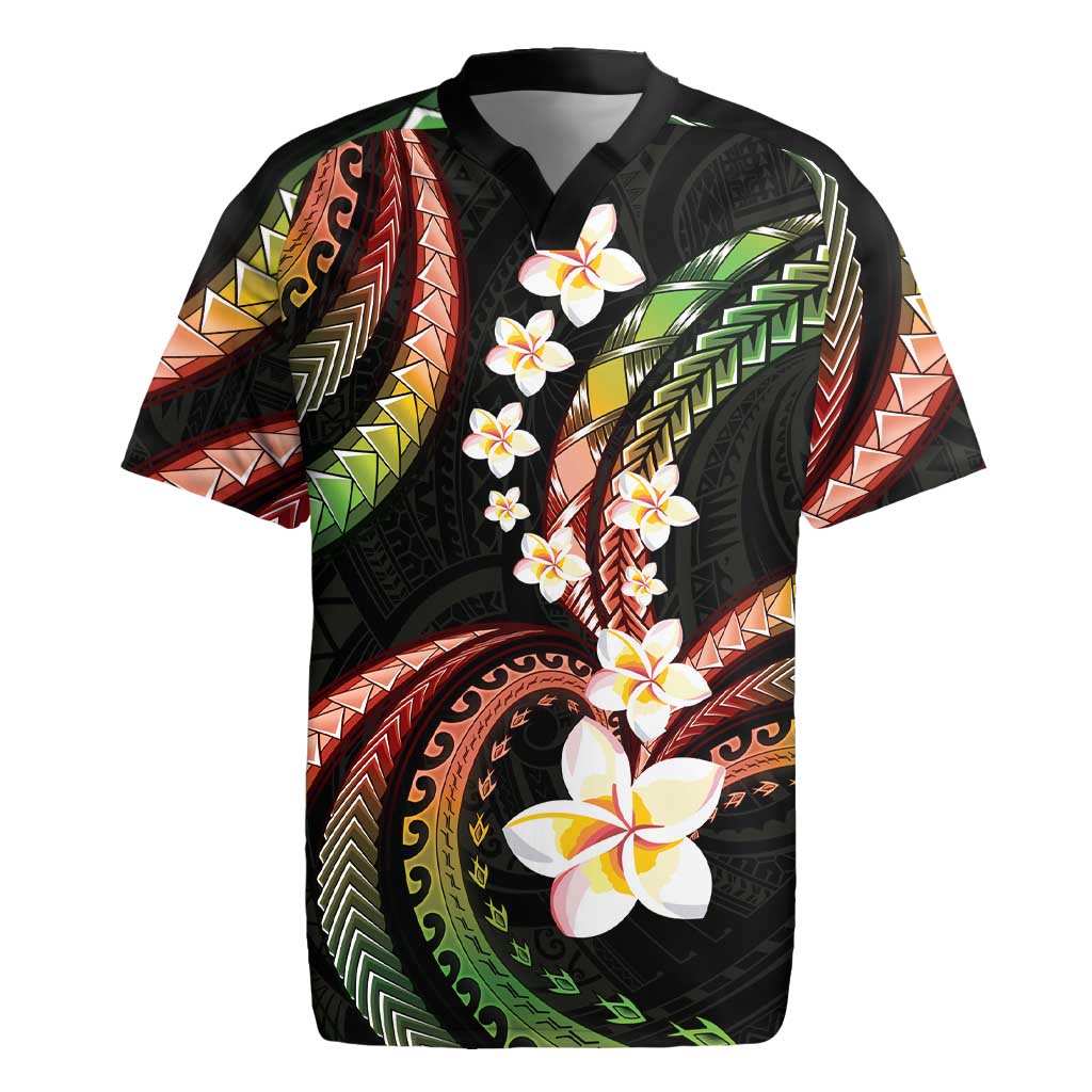 Hawaii Plumeria Reggae Rugby Jersey Polynesian Pattern