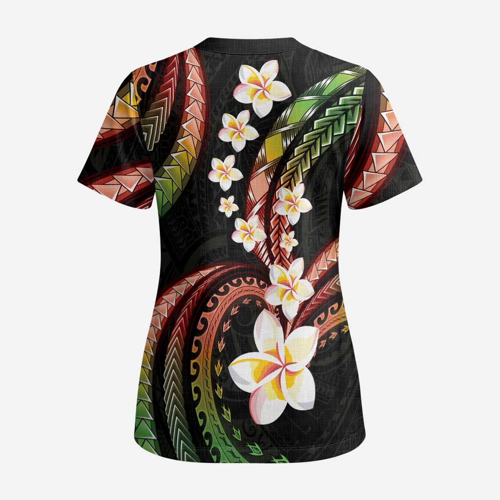 Hawaii Plumeria Reggae Scrub Top Polynesian Pattern - Polynesian Pride
