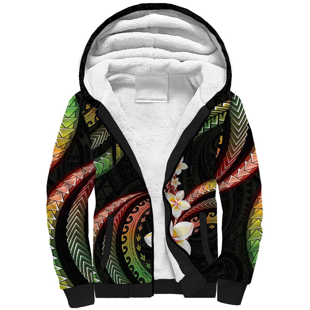 Hawaii Plumeria Reggae Sherpa Hoodie Polynesian Pattern