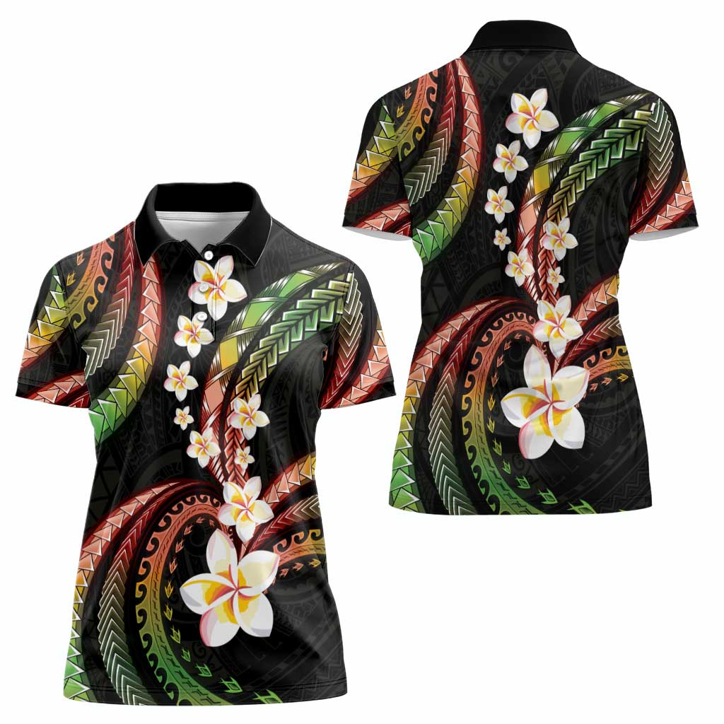 Hawaii Plumeria Reggae Women Polo Shirt Polynesian Pattern