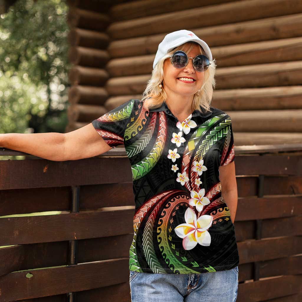 Hawaii Plumeria Reggae Women Polo Shirt Polynesian Pattern