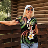 Hawaii Plumeria Reggae Women Polo Shirt Polynesian Pattern