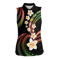 Hawaii Plumeria Reggae Women Sleeveless Polo Shirt Polynesian Pattern