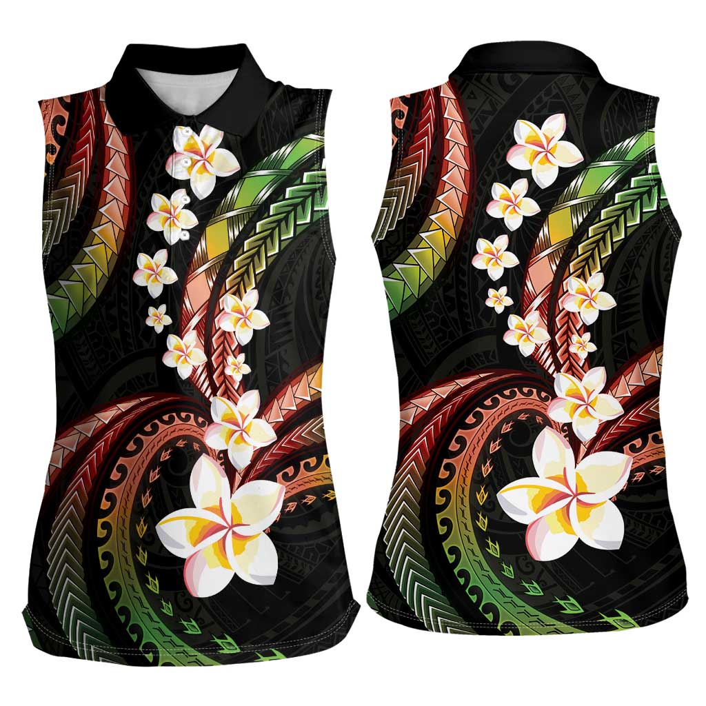 Hawaii Plumeria Reggae Women Sleeveless Polo Shirt Polynesian Pattern