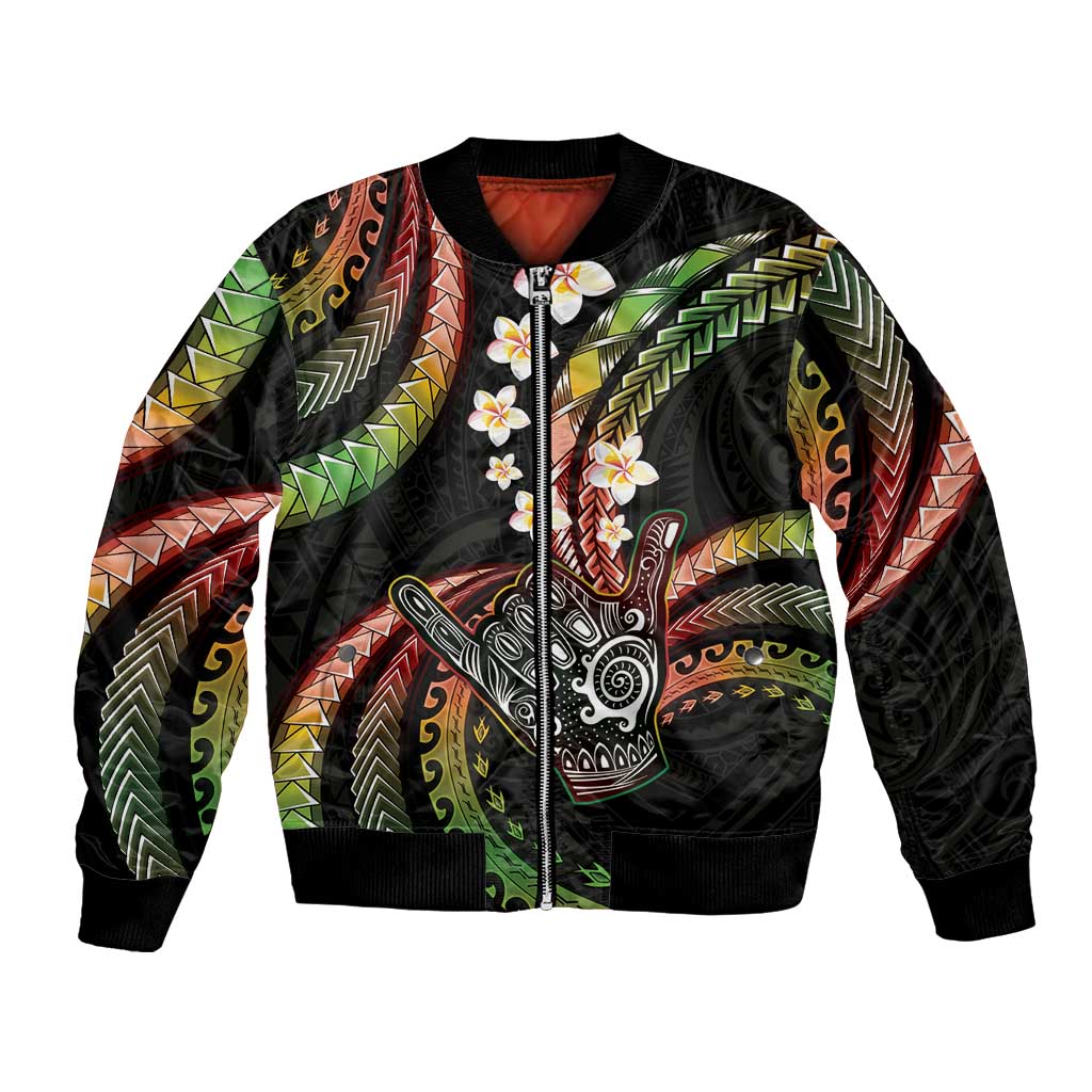 Hawaii Shaka Sign Bomber Jacket Fantastic Frangipani Reggae