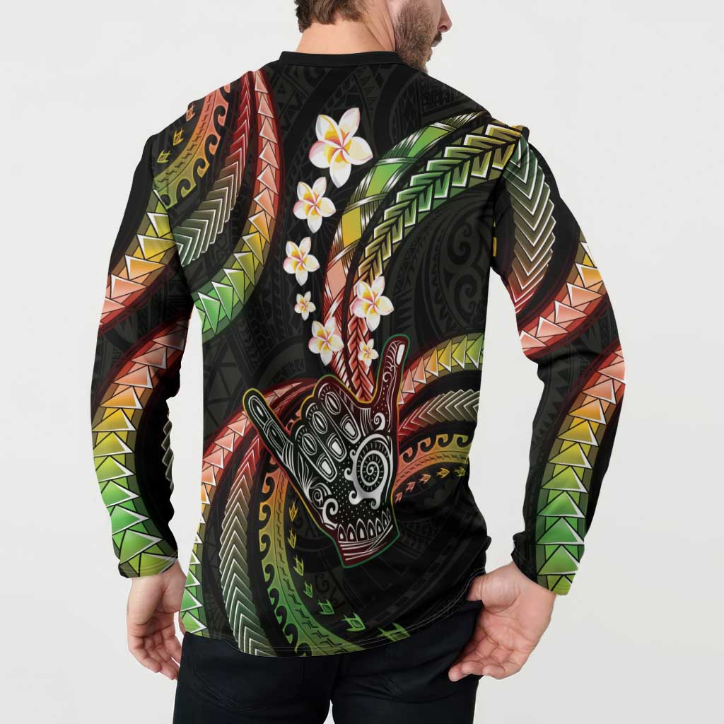 Hawaii Shaka Sign Button Sweatshirt Fantastic Frangipani Reggae