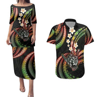Hawaii Shaka Sign Couples Matching Puletasi and Hawaiian Shirt Fantastic Frangipani Reggae